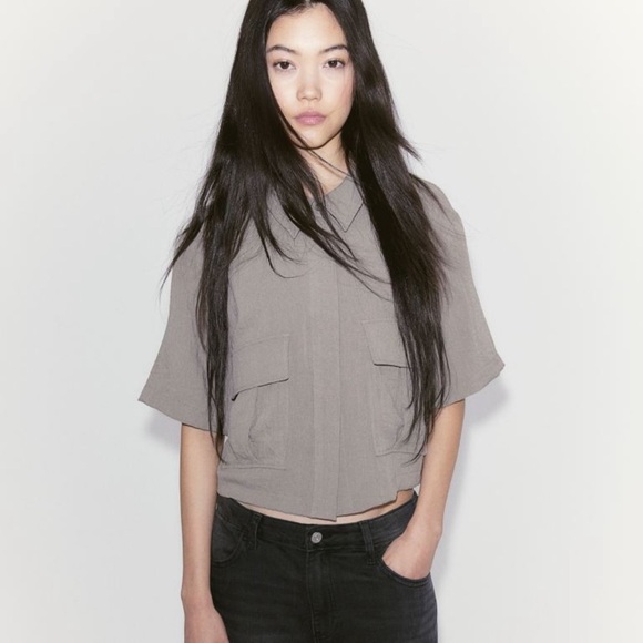 H&M Cargo Shirt | Size: MEDIUM | color: Taupe - Picture 2 of 8